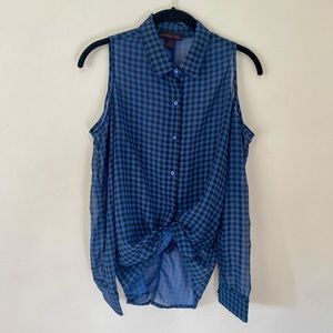 Material Girl Gingham Cold Shoulder Long Sleeve Sheer Blouse